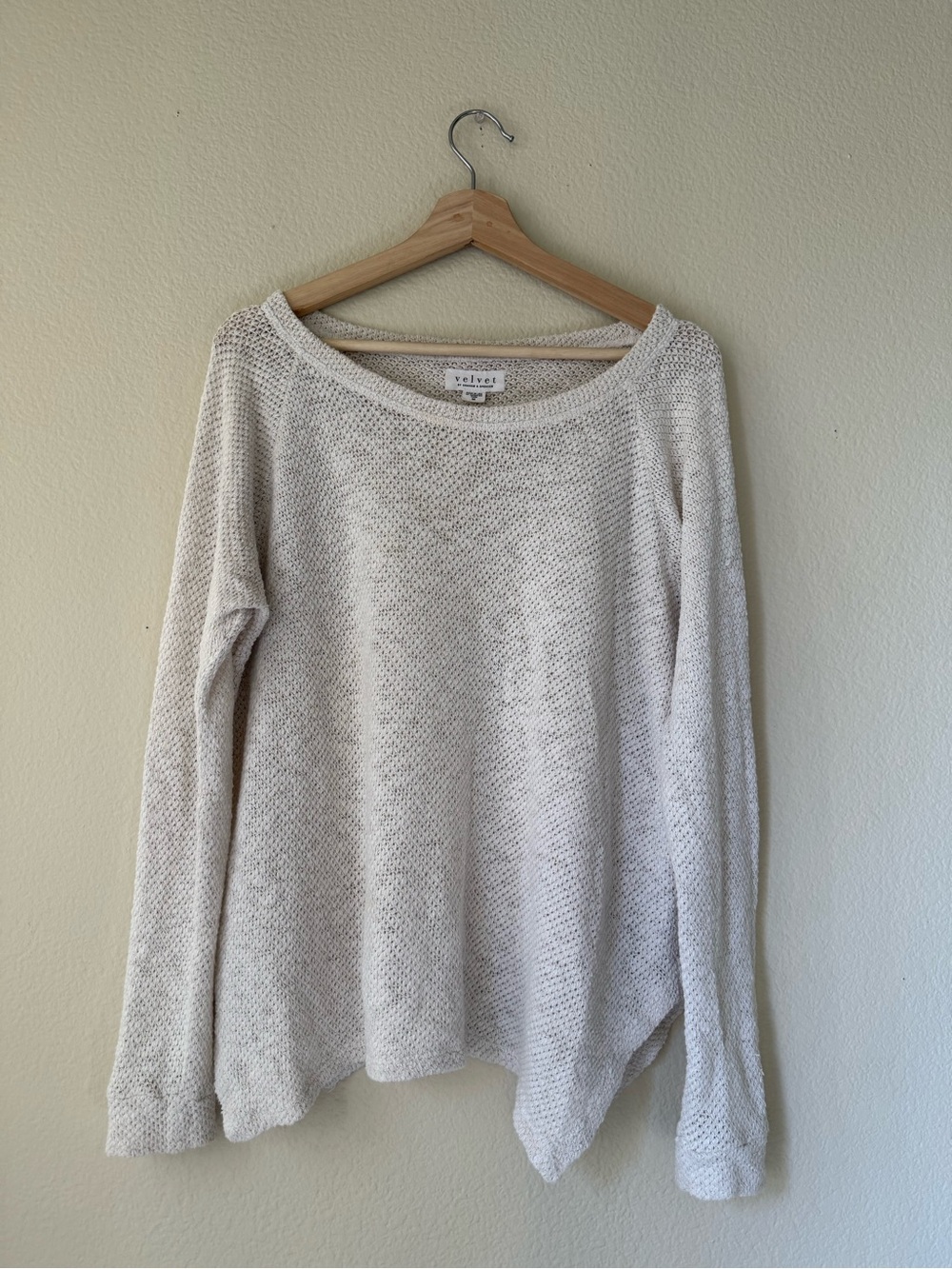 Velvet by Graham & Spencer Cream Open-Weave Scoop Neck Sweater